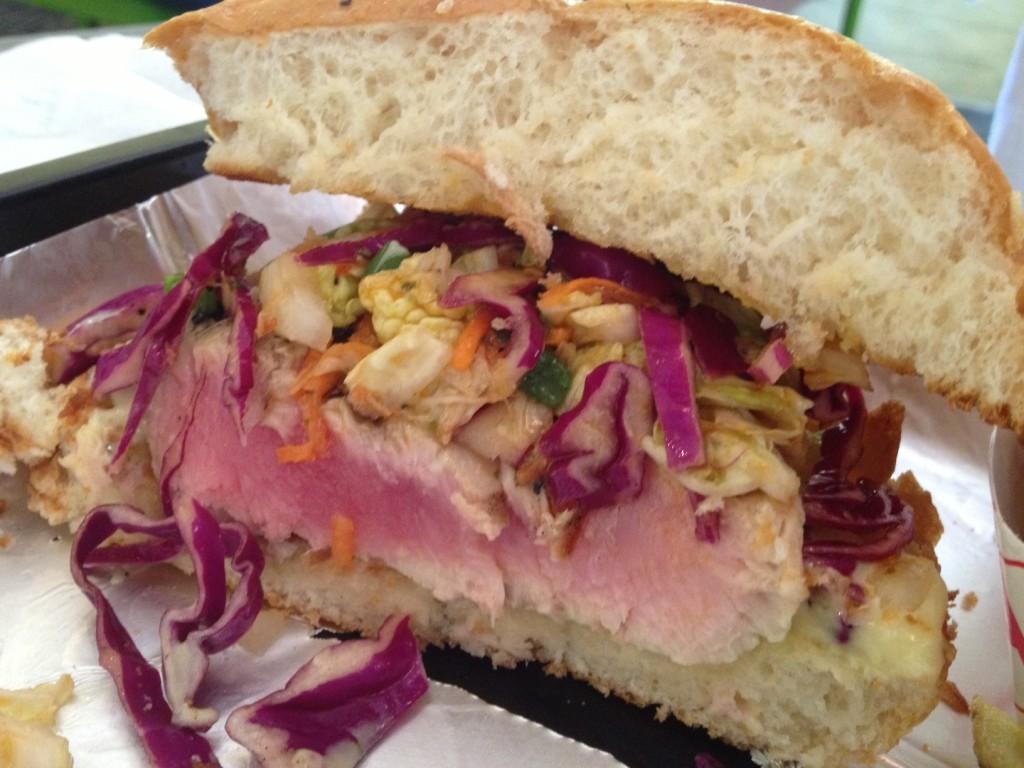 The Ahi Tuna Sandwich at Joe’s Farm Grill. It became a popular menu item after it was featured on Food Network.
