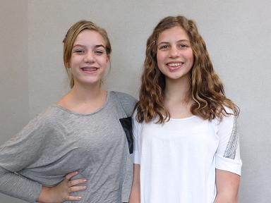 Seventh graders Kendra Fuller and Stephanie Clark  pose for a picture. Both will be playing nuns in Horizon Honor’s upcoming production, The Sound of Music.