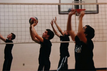 Varsity boys enhancing their skills during practice. This picture featured juniors Patrick McPherson, Kyle Hickie, and freshman Trevor Weary and Aaron Tam.