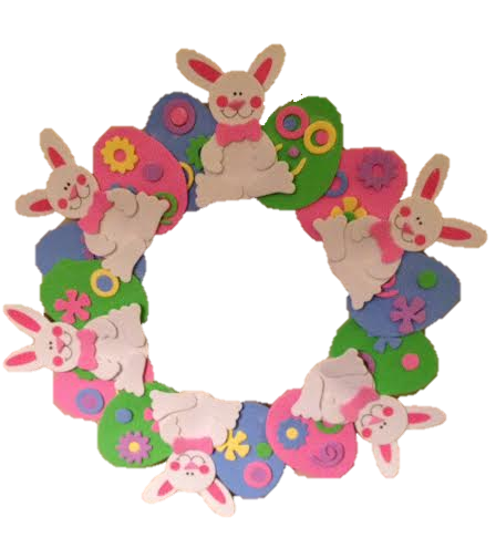 Here is one of the Spring decorations, an Easter wreath.
Many of these decorations had fun, sprightly colors with fun little characters and/or objects.