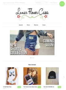 Lunar Flower Cases homepage. The host website used for this page is Shopify. 
