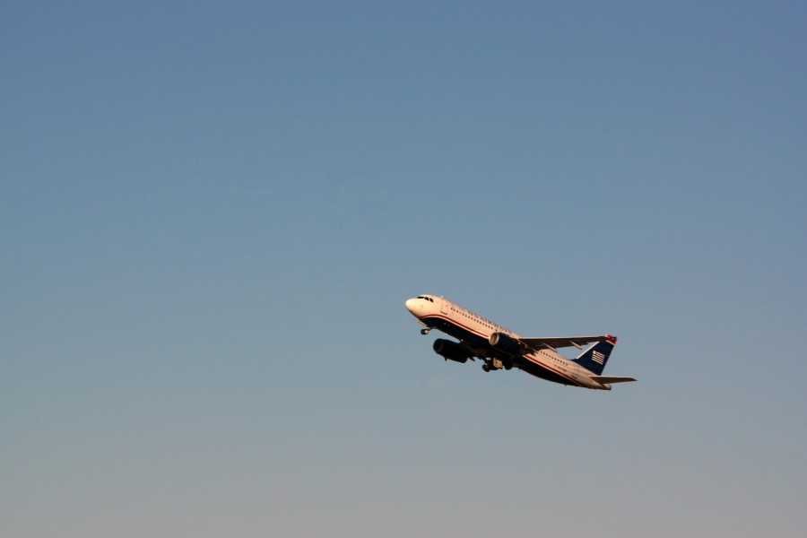 A US Airways Airbus A320 departs from Sky Harbor International Airport (PHX). PHX has been one of the main hubs for US Airways.