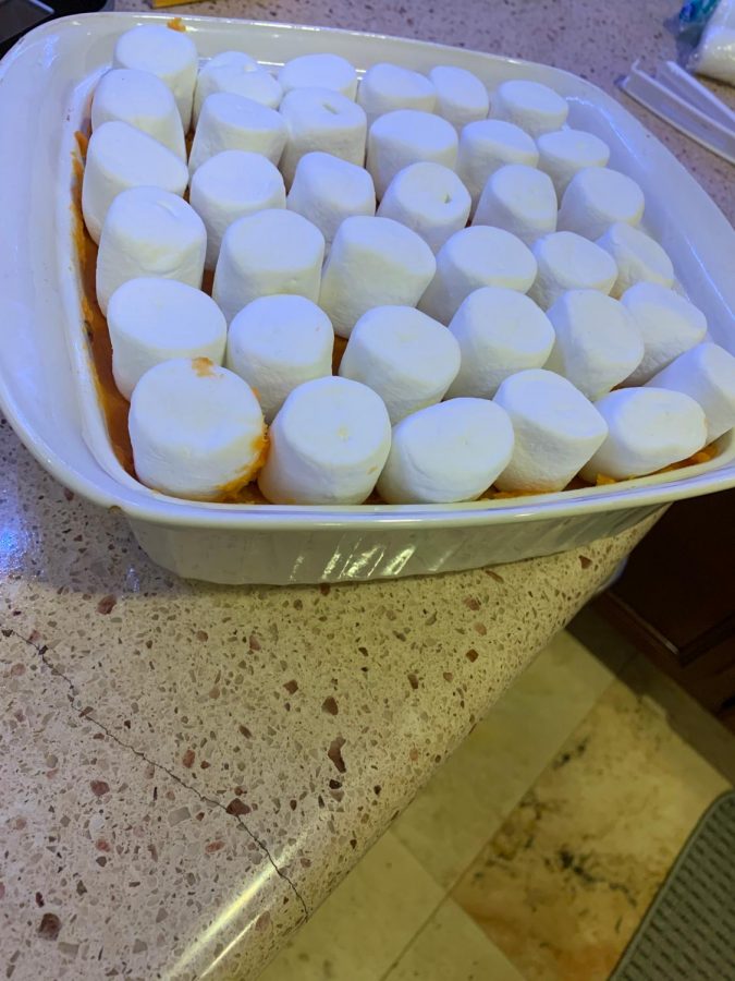 A Thanksgiving classic, sweet potatoes with marshmallows is always going to be a hit.