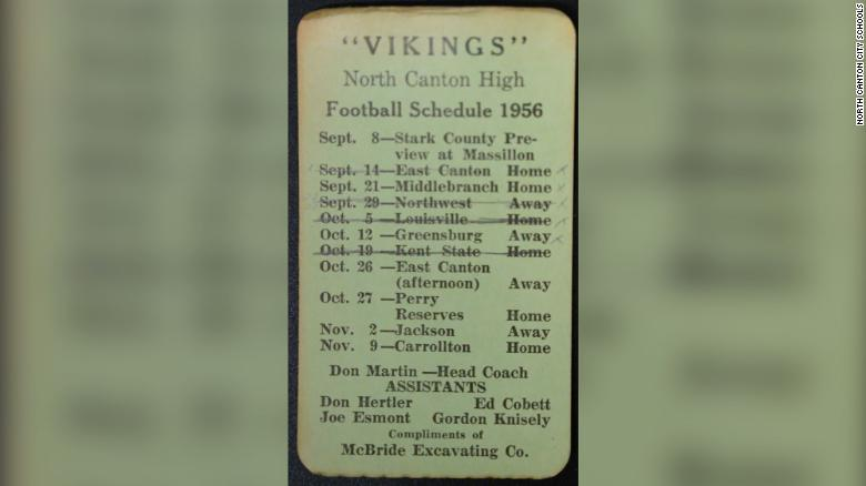 The high school football schedule that was found inside Patti Rumfola’s purse.