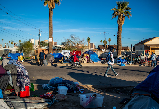 A neighborhood in Phoenix that has been overrun by homelessness and poverty.