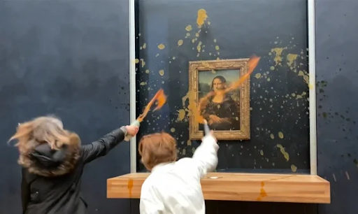 Protesters demanding reform to food security and sustainability threw soup on the glass protecting the Mona Lisa.