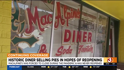 MacAlpines Diner and Soda Fountain is attempting to reopen after the pandemic.