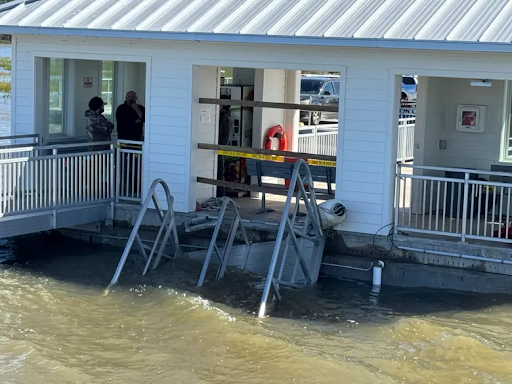 The collapsed ferry dock.