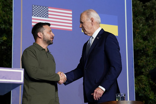 (From left) Ukrainian President Volodymyr Zelensky and President Joe Biden. 