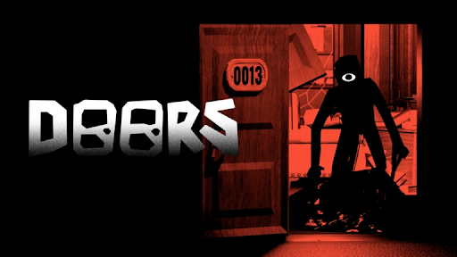 Seek, a monster from the game “Doors,” standing next to door 13.