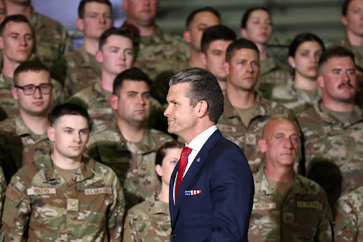 U.S. Defense Secretary Pete Hegseth walks during an event at Selfridge Air National Guard Base in Harrison Township, Michigan, U.S., April 29, 2025
