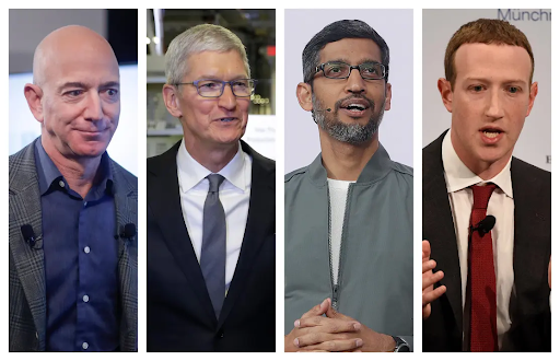The four biggest CEOs from left to right: Jeff Bezos, Tim Cook, Sundar Pichai and Mark Zuckerberg.