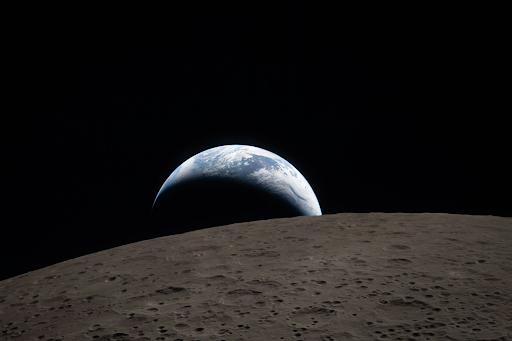 Image of the Moon’s “Earthset” taken during the Artemis II mission.